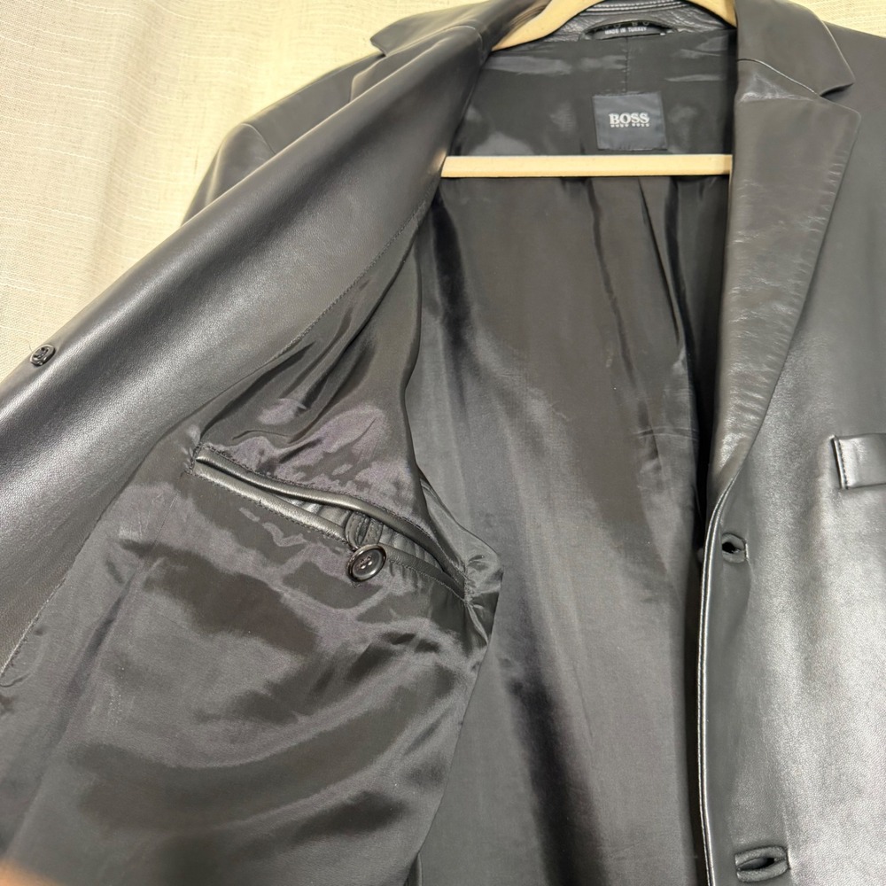 Hugo Boss Lambskin Leather Blazer Jacket Black Barney's New York Men's Size 42R - Picture 8 of 16